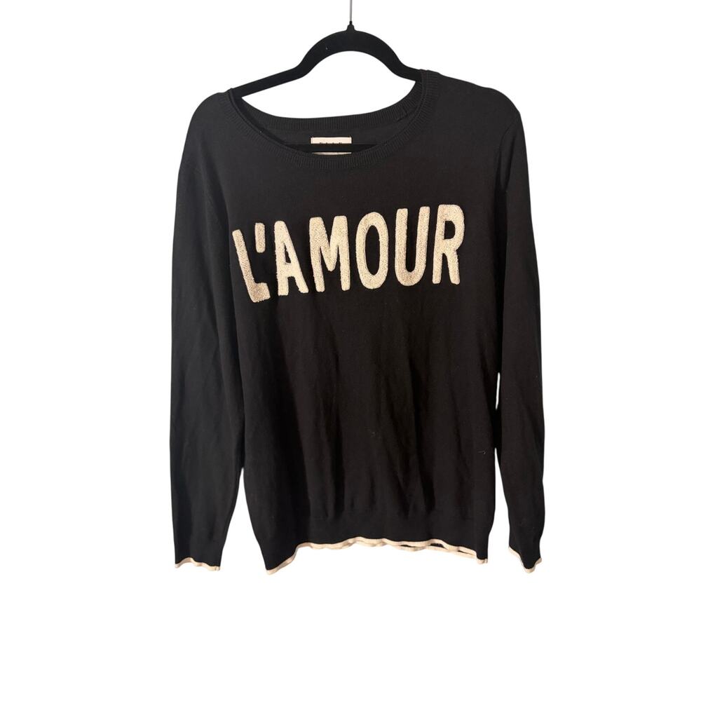 Elle L'Amour Sweater XL Black Boucle Letter Crewneck Minimalist French Chic Fall